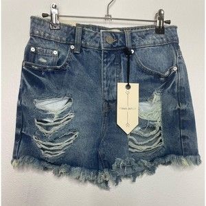 Banjara Size 3/25 Loose Fit Jean Shorts Medium Wash Distressed High Rise New